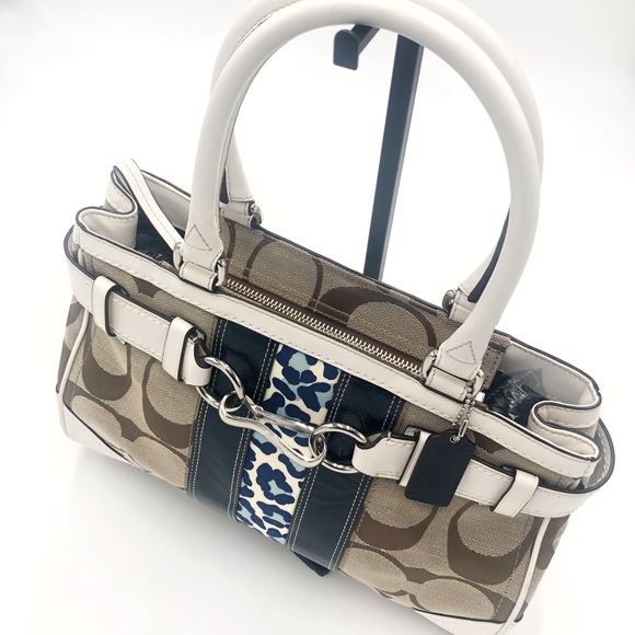 Coach Hamptons Signature Stripe Leopard Carryall Satchel Handbag - Picture 13 of 16